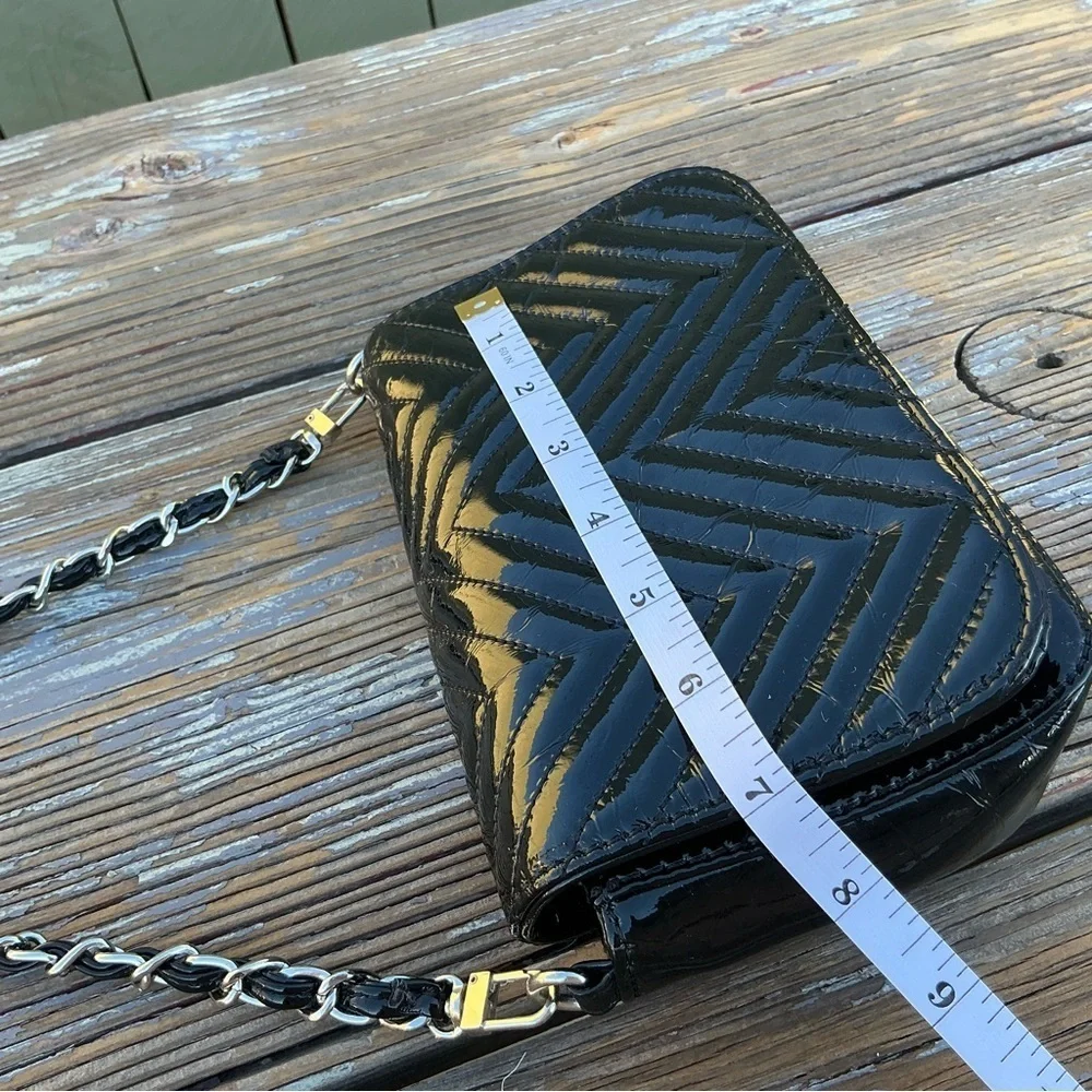 Big Buddha Black Chevron Patent Leather Crossbody/Shoulder Black Bag Chain Strap